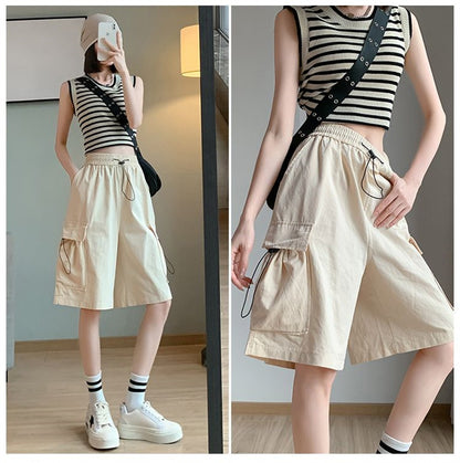 Solid Breathable Shorts Summer Women Fashion Trendy Brand Lightweight Drawstring Basketball Sports Fitness Large Middle Pants