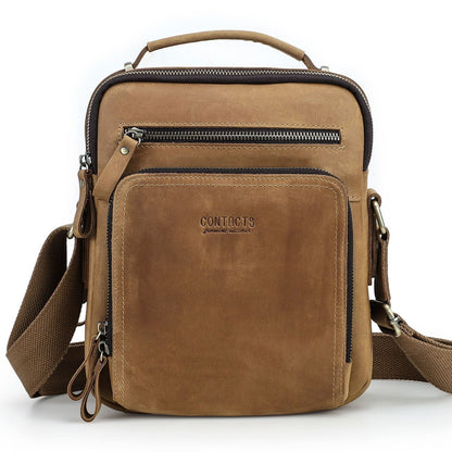 CONTACT'S Crazy Horse Leather Men's Shoulder Bag Vintage Messenger Bags Men Bolsos Male Crossbody Bags Man's Handbag Sling Bag