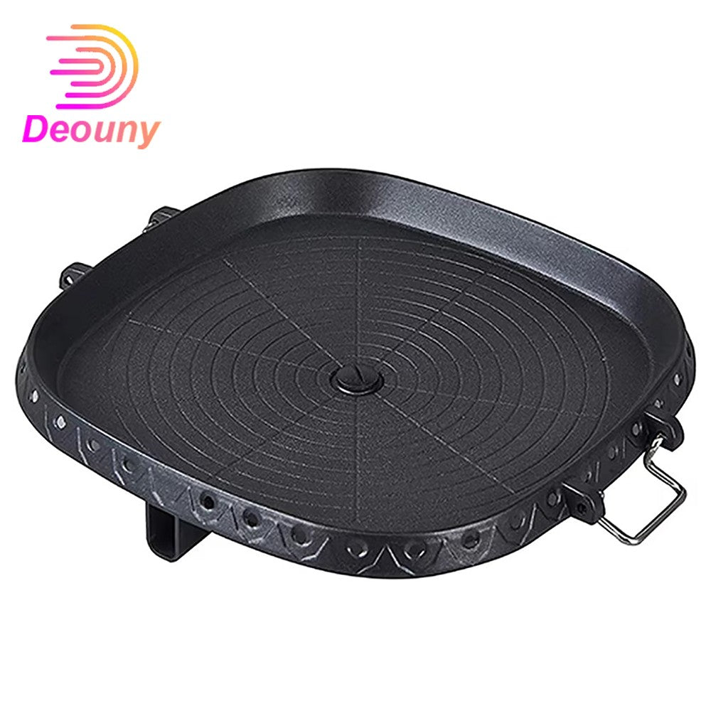 DEOUNY Korean BBQ Grill Pan with Maifan Stone Coated Surface Non-Stick Camping Frying Pan Portable BBQ Grill Plate for Outdoor