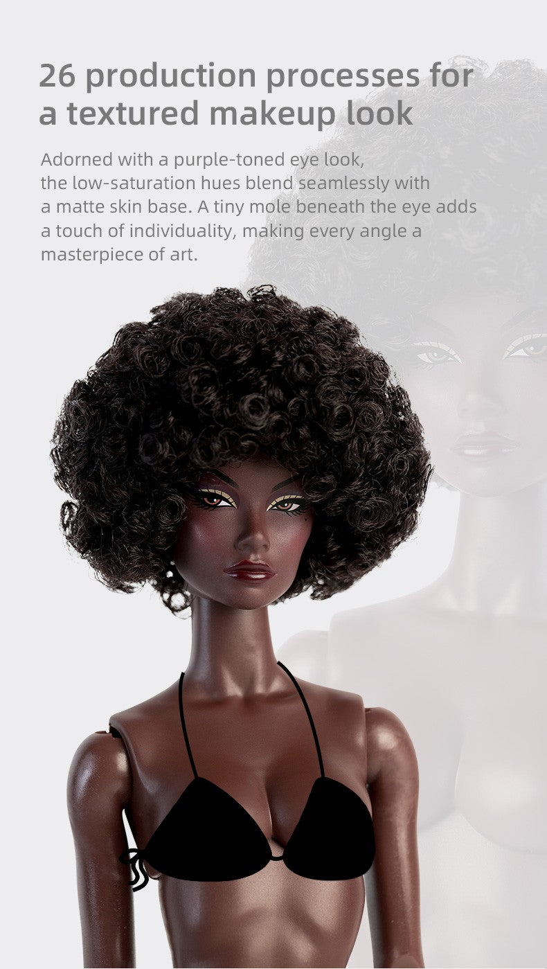 Xianxian Doll 32cm GALA ELARA BJD Supermodel Charcoal Skin Afro Straight Wavy Wig Set Limited Collector Birthday Gift