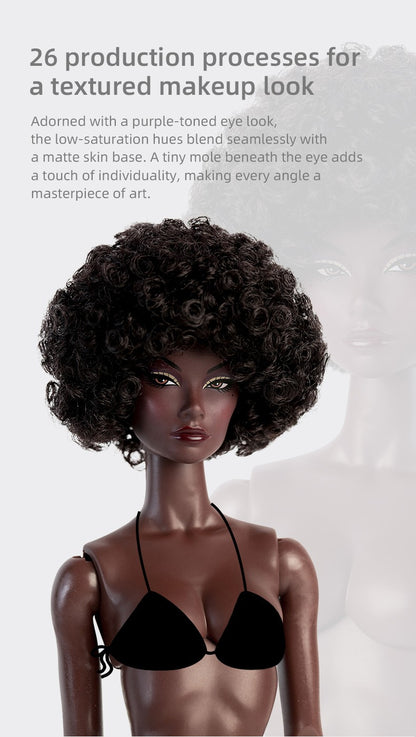 Xianxian Doll 32cm GALA ELARA BJD Supermodel Charcoal Skin Afro Straight Wavy Wig Set Limited Collector Birthday Gift