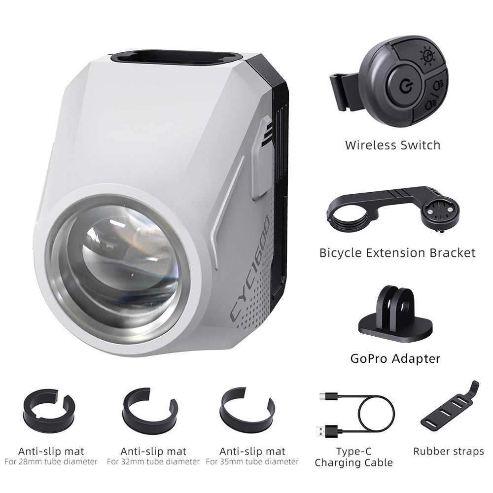 CYCLAMI Hanging Bike Headlight GoPro Ultra Bright Wireless Remote Front Lamp MTB Road High Brightness White CYC 1600 Lumen Light