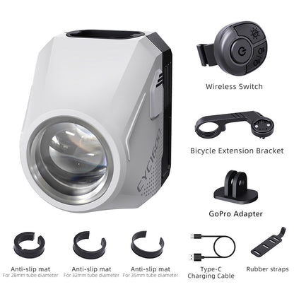 CYCLAMI Hanging Bike Headlight GoPro Ultra Bright Wireless Remote Front Lamp MTB Road High Brightness White CYC 1600 Lumen Light