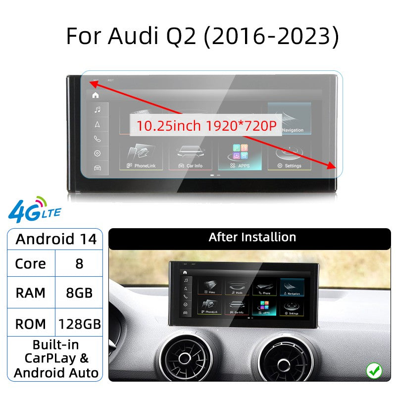 Android 14 Auto Rádio CarPlay Para Audi A1 Q2 2010-2023 GPS Carro Multimedia Player Navi Estéreo DSP WIFI SIM BT Tela de Toque IPS