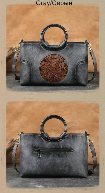 2025 New High Quality Leather Women Handbag Retro Handmade Embossed Shoulder Bag For Women Large Capacity Female Messenger Bags