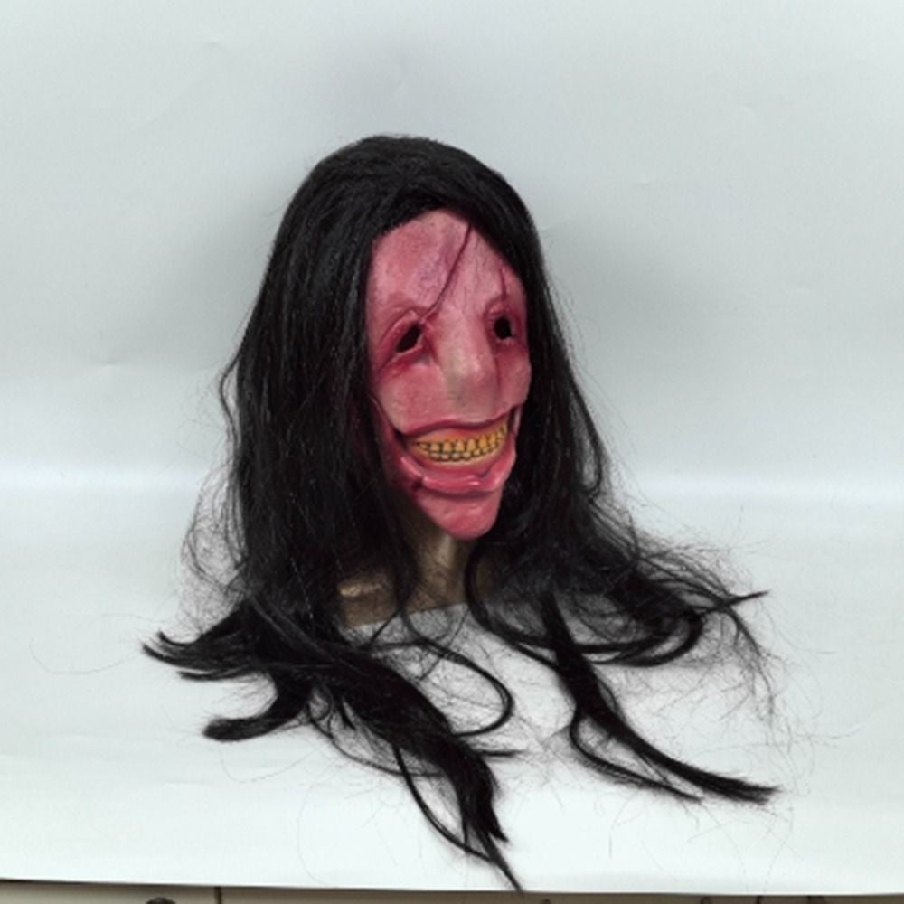 Scary Long Hair Red Face Devil Mask Exposed Teeth Latex Headgear Wig Horror Face Masks Creativity Spooky Scary Demon Mask