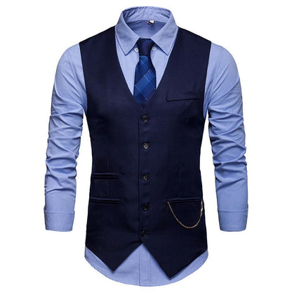 High Quality Men Suit Vest Waistcoat Chain Business Slim Groom Groomsman Wedding Men's Dress Blazer Vests Formal Party V05