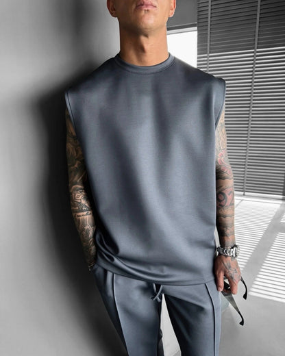 New summer sleeveless sports suit 2025 men's casual solid color trousers men's clothing vest two-piece set,