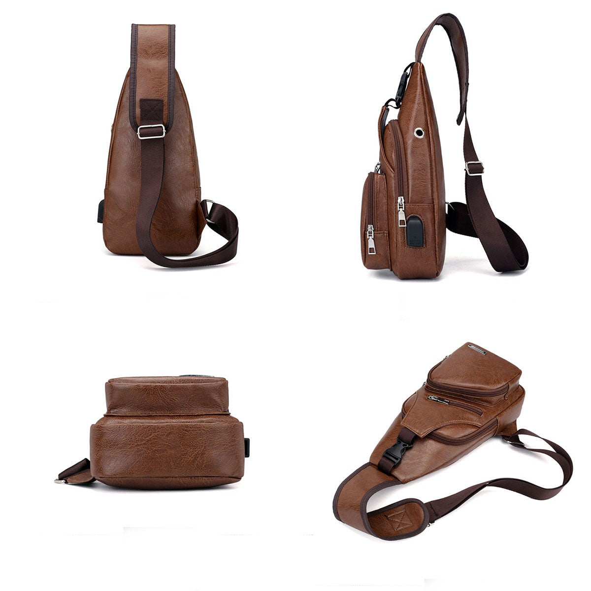 New casual men's shoulder bag, outdoor sports large capacity chest bag, men's multifunctional PU business crossbody bag