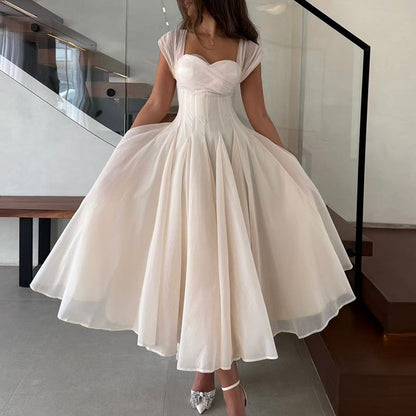 Women Fashion Backless High Waisted Ball Dress Elegant Christmas Party Long Dresses 2025 Sexy Square Neck Sleeveless Mesh Dress