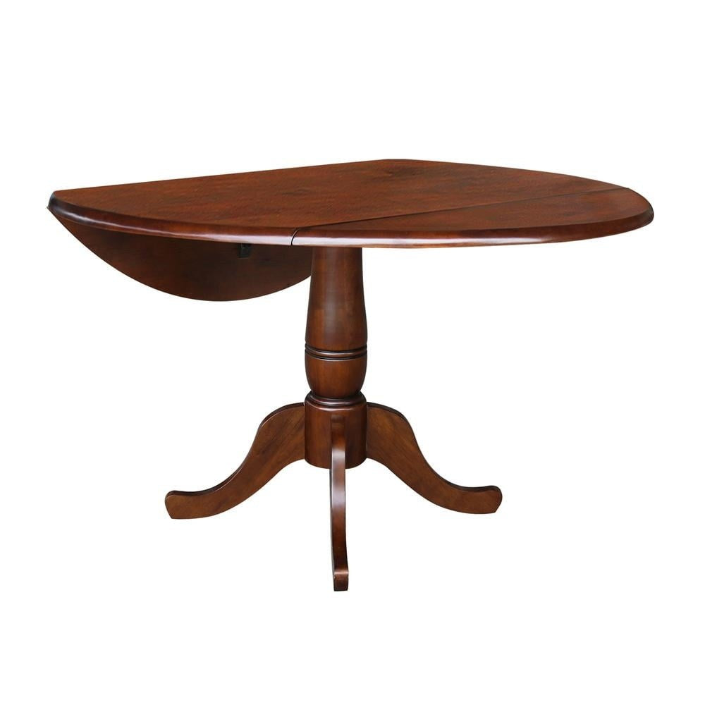 Round Dual Drop Leaf Pedestal Dining Table Solid Wood Butcher Block Indoor Furniture Assembly Required Espresso Finish 42 Inch