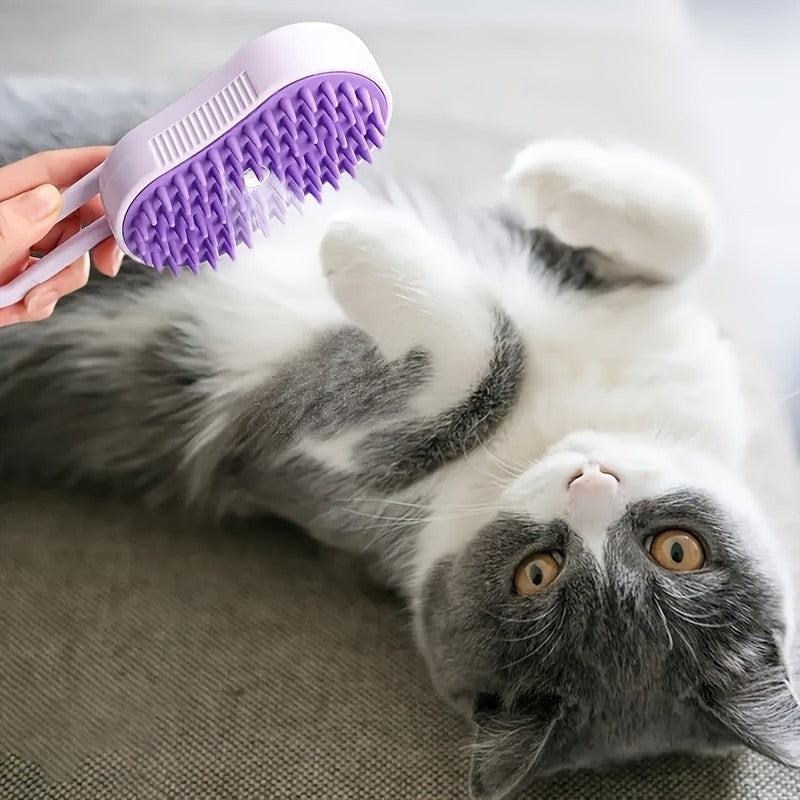 3-in-1 steam pet brush - USB rechargeable, foldable cat and dog grooming tool with silicone brush