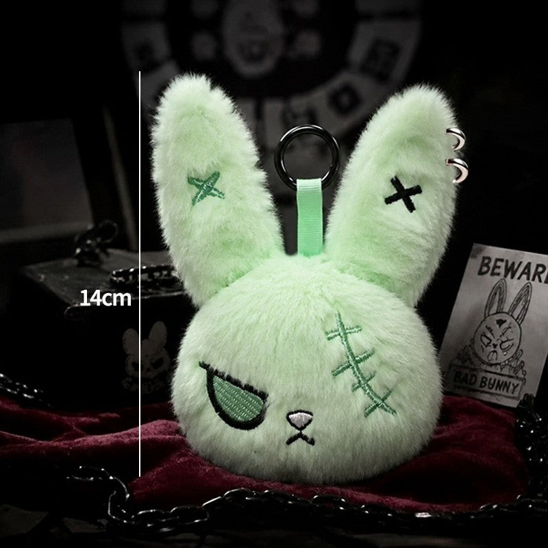 Gothic Bunny Plush Keychain Rabbit Bag Charm Bandage Rabbit Pendant Dark Horror Bunny Doll Keyring Bag Charm Halloween Gifts