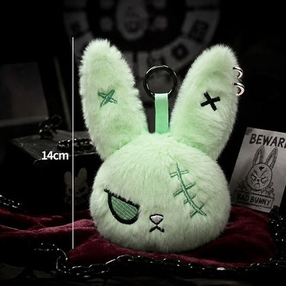 Gothic Bunny Plush Keychain Rabbit Bag Charm Bandage Rabbit Pendant Dark Horror Bunny Doll Keyring Bag Charm Halloween Gifts