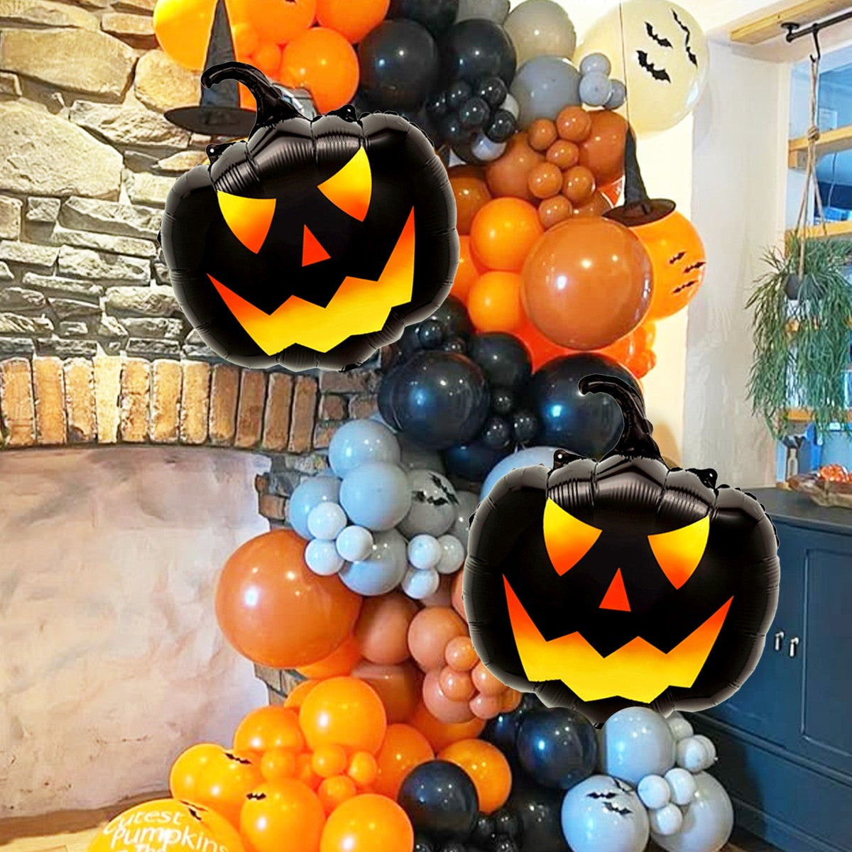 3pcs Black Pumpkin Head Balloons, Suitable for Halloween Horror Atmosphere Theme Decoration, Indoor and Outdoor Activity Props