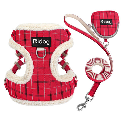 Conjunto de Coleira e Peitoral Respirável para Cães Peitoral de Pele para Cães Quente de Inverno Colete Corda para Passeio de Animais com Saco de Lixo para Cães Pequenos e Médios