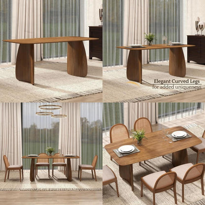 large walnut rectangular pedestal dining table for 6-8 people, 71" mid-century modern wood
