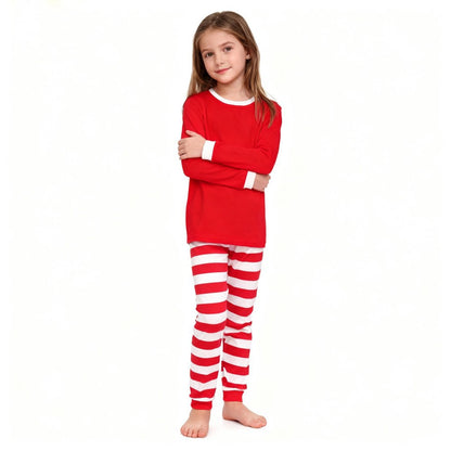 Boys Girls Christmas Pajama Sets Red Top with Striped Pants Long Sleeve Pijama Children Sleepwear kids Pjs for Xmas Festive