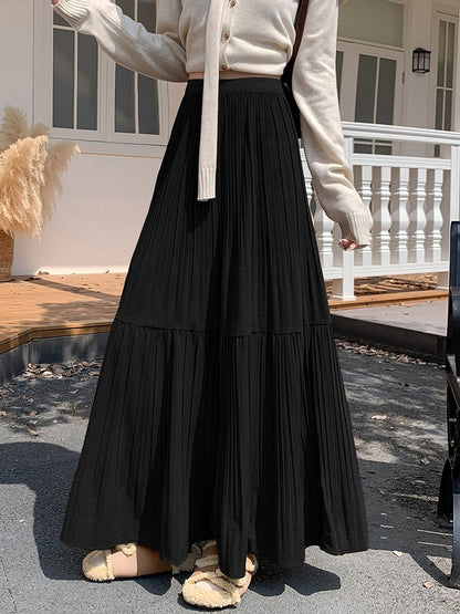 Pleated half skirt for women in autumn and winter 2025 new high waist slimming casual versatile A-line umbrella long skirt