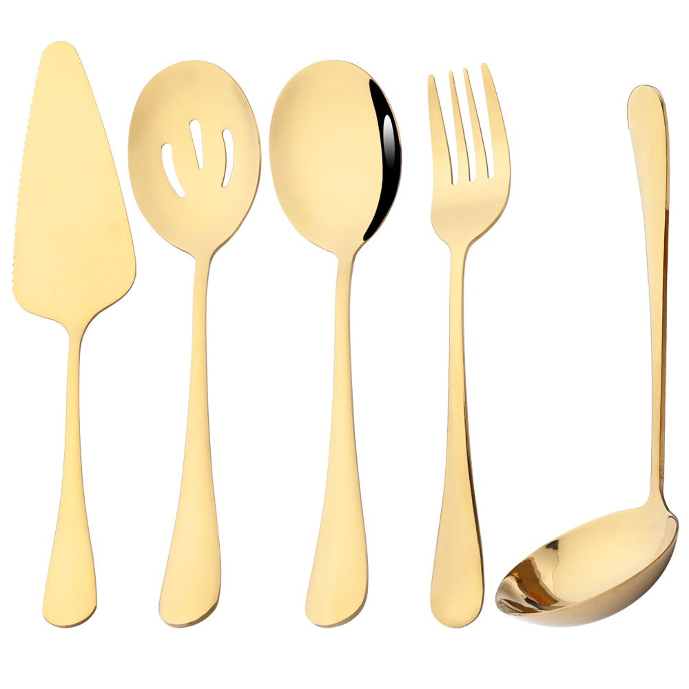 Drmfiy Conjunto de Talheres Pretos de 5/7 Peças para Servir, Utensílios de Jantar, Buffet, Talheres para Catering, Conjunto de Escumadeiras, Colheres, Garfos, Talheres de Prata