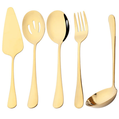 Drmfiy Conjunto de Talheres Pretos de 5/7 Peças para Servir, Utensílios de Jantar, Buffet, Talheres para Catering, Conjunto de Escumadeiras, Colheres, Garfos, Talheres de Prata