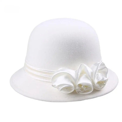 Autumn Winter NEW Wool Formal Hat Women’s  Hat Church Hat Fisherman Hat Rose Blossoms Pearl Elegant Fashion Versatile