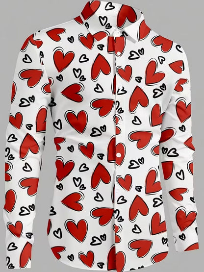 New men's long-sleeved heart-pattern single-button shirt - suitable for formal parties, dates, daily wear. Quick delivery.