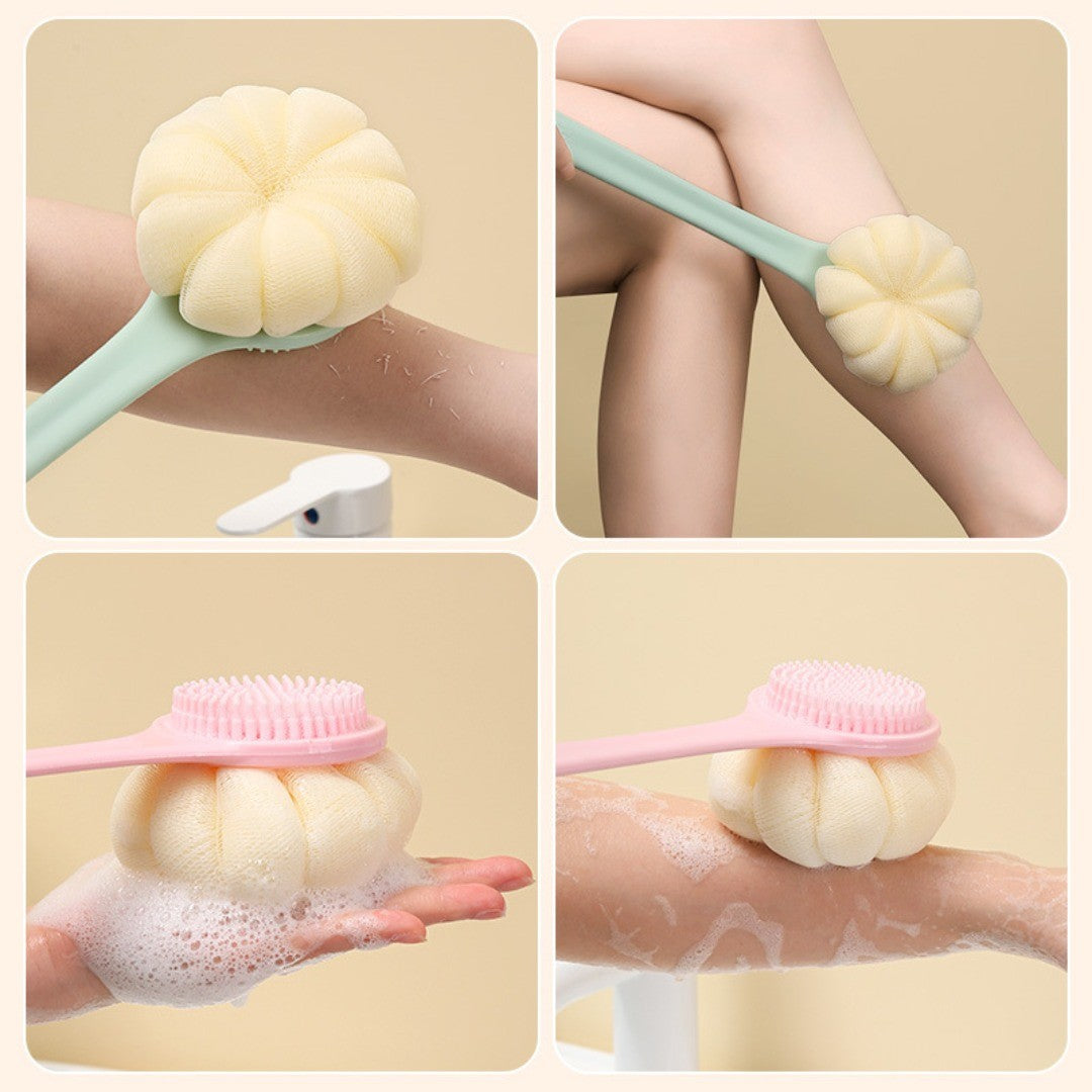 1 escova de banho de silicone macio para esfoliação corporal e massageador de costas com cabo longo para banho e saúde da pele