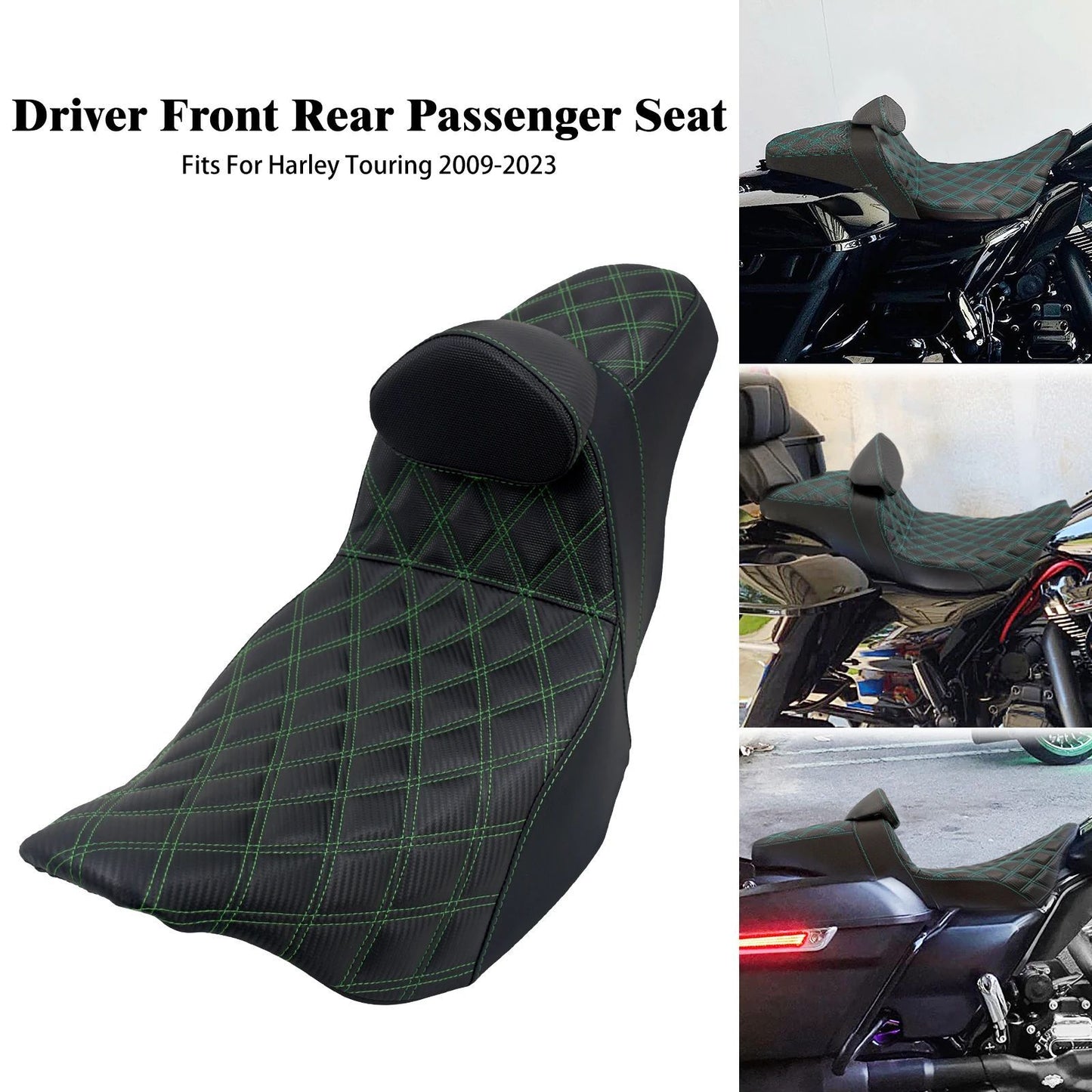Assento de motocicleta para motorista e passageiro com encosto para Harley Touring Street Glide Road King FLHTK 09-2023