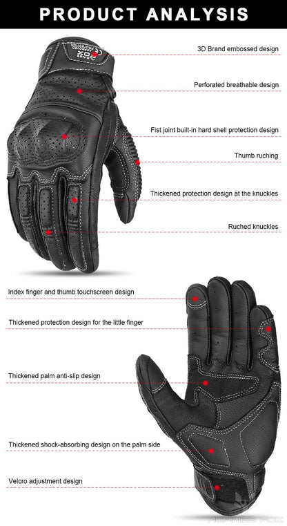 Luvas de Couro Perfurado Retrô de Verão para Motocicleta Masculino Feminino Luvas de Dedo Completo para Motocross Motoqueiro Guantes Moto Equipamento M-XXL