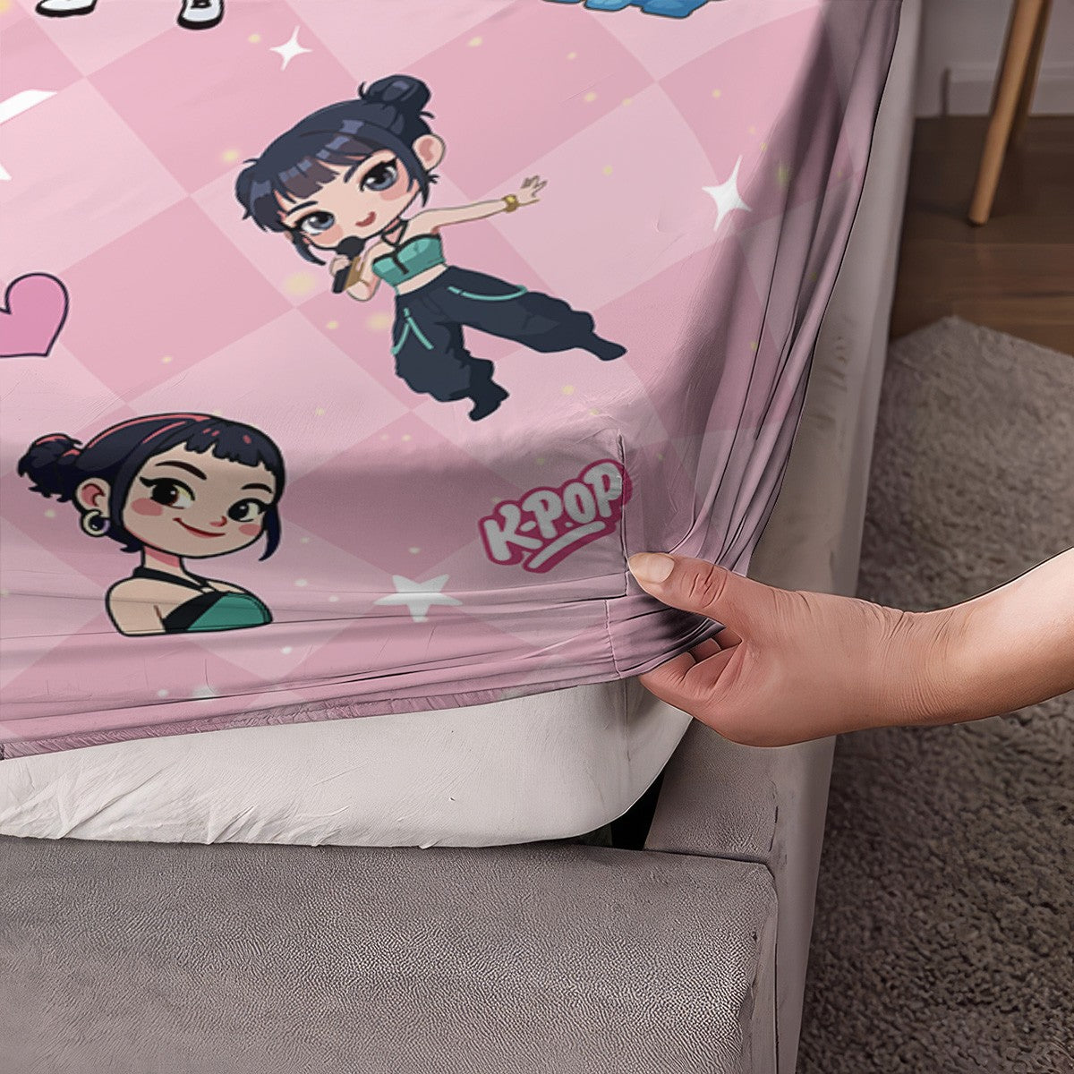 3pcs K-Pop Demon Hunters Printed Chipless Bed Sheet Set Multi Size Soft Bed Cover Bedroom Bedding Decoration Machine Washable