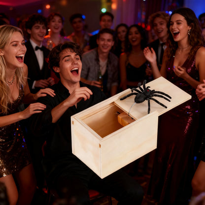 Trick Spider prank Funny Scare Box Wooden Hidden Box Quality Prank Wooden Scare Box Fun Game Prank Trick Friend Office Toys