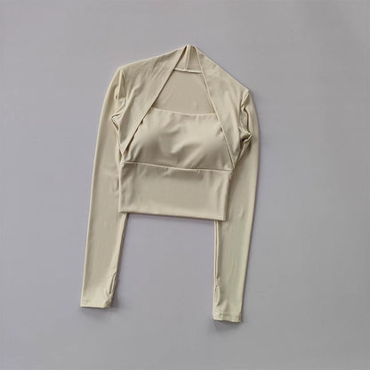 Women's Elegant Long Sleeve Yoga Shawl Sports Top with Chest Cushion Short Elegant Yoga Top Small Camback Pura Speed Dry Autumn