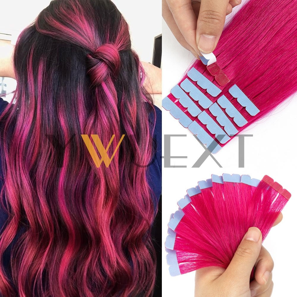 Cabelo Humano em Fita Mini YWUEXT em Cores Fantasia 12-20 polegadas Liso Natural Sem Costura Extensões de Cabelo em Fita para Penteado de Saída