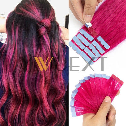 Cabelo Humano em Fita Mini YWUEXT em Cores Fantasia 12-20 polegadas Liso Natural Sem Costura Extensões de Cabelo em Fita para Penteado de Saída