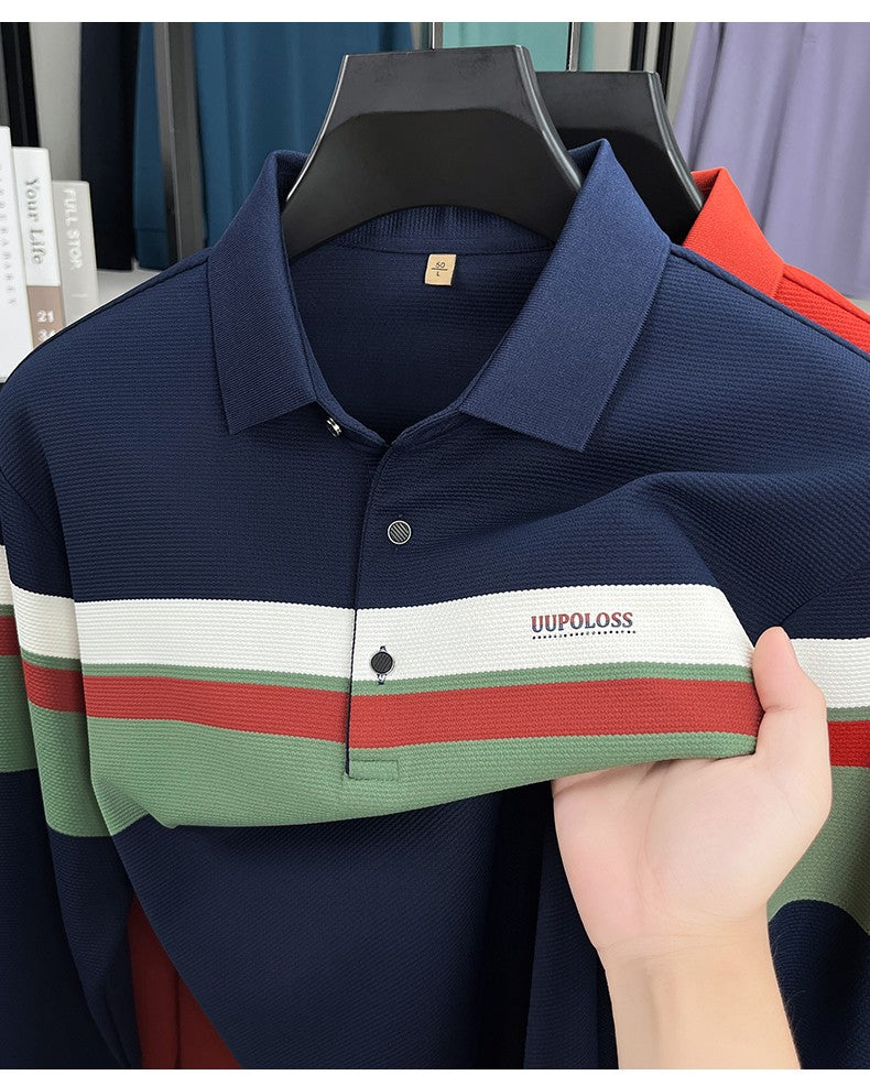 Classic fashion striped long sleeve polo shirt men's luxury brand letter printed business casual spring autumn new lapel T-shirt