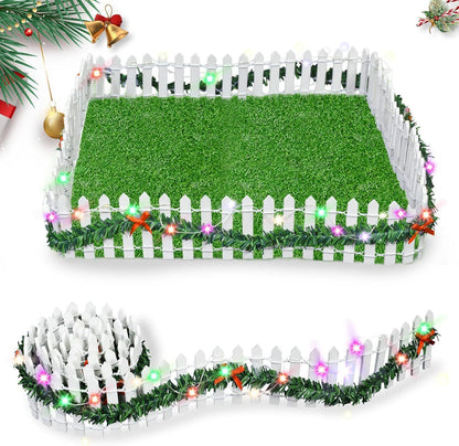 MicoLandscape Christmas Elf Fairy Garden Miniature Wooden Fence Handmade LED Light String Vine Landscape Greenery Evergreen Prop