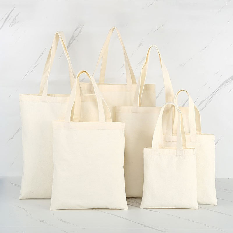 Large Capacity Canvas Shopping Bags Folding Eco-Friendly Cotton Tote Bags Reusable DIY Shoulder Bag Grocery Handbag Beige White