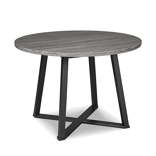 Ashley Centiar Mid-Century Modern Round Dining Table with Gray and Black Metal Legs