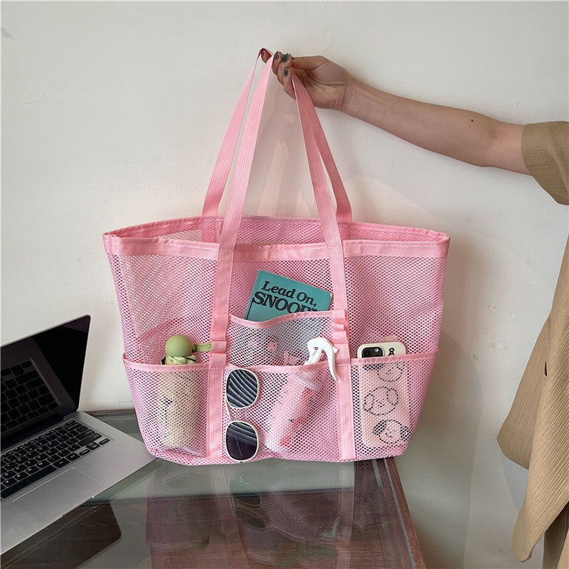 Multipocket Summer Large Beach Bag For Towels Mesh Durable Beach Bag For Toys Waterproof Underwear Pocket Beach Tote Bag