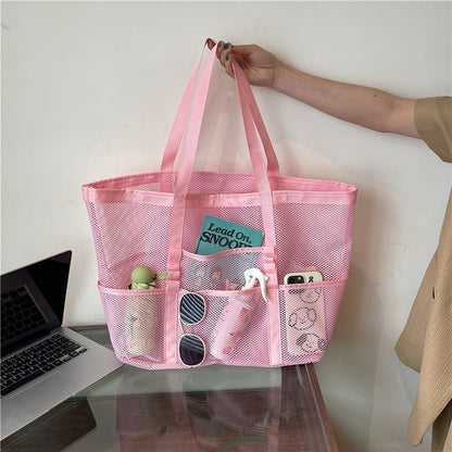 Multipocket Summer Large Beach Bag For Towels Mesh Durable Beach Bag For Toys Waterproof Underwear Pocket Beach Tote Bag