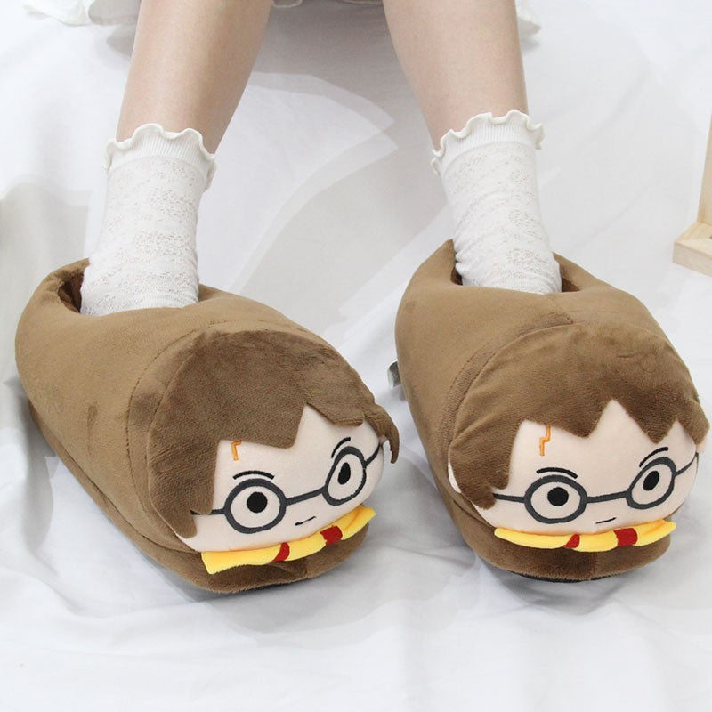 Presente surpresa de pantufas de algodão fofas do Harry Potter, quentes e grossas do casal Potter, de pelúcia de inverno para ambientes internos e sapatos respiráveis.