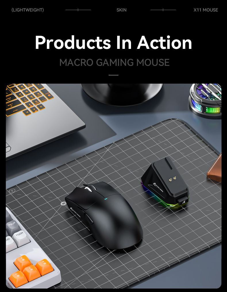 Mouse Gamer Attack Shark X11 Wireless, Conexão Tri-Modo 2.4GHz/Com Fio/Bluetooth PAW3311 22000DPI 400IPS RGB para PC