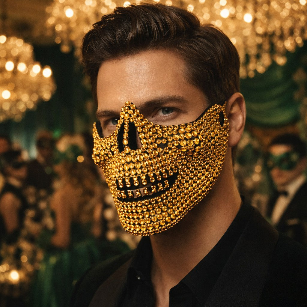 Rhinestone Cat Masquerade Mask, Full Crystal Cat Face Half Mask for ManWomen, Halloween Costume, Prom, Wedding, and Themed Party