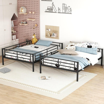 Full Over Full Metal Bunk Bed with Ladder and high Guardrail, Able to Split, Storage Space, No Box Spring Needed, Noise Free