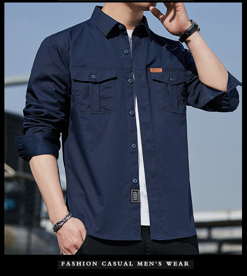 100% Cotton New Cargo Shirt for Men Long Sleeve 2 Pocket Shirts Outdoor Casual Blouses High Quality Clothing Overshirt