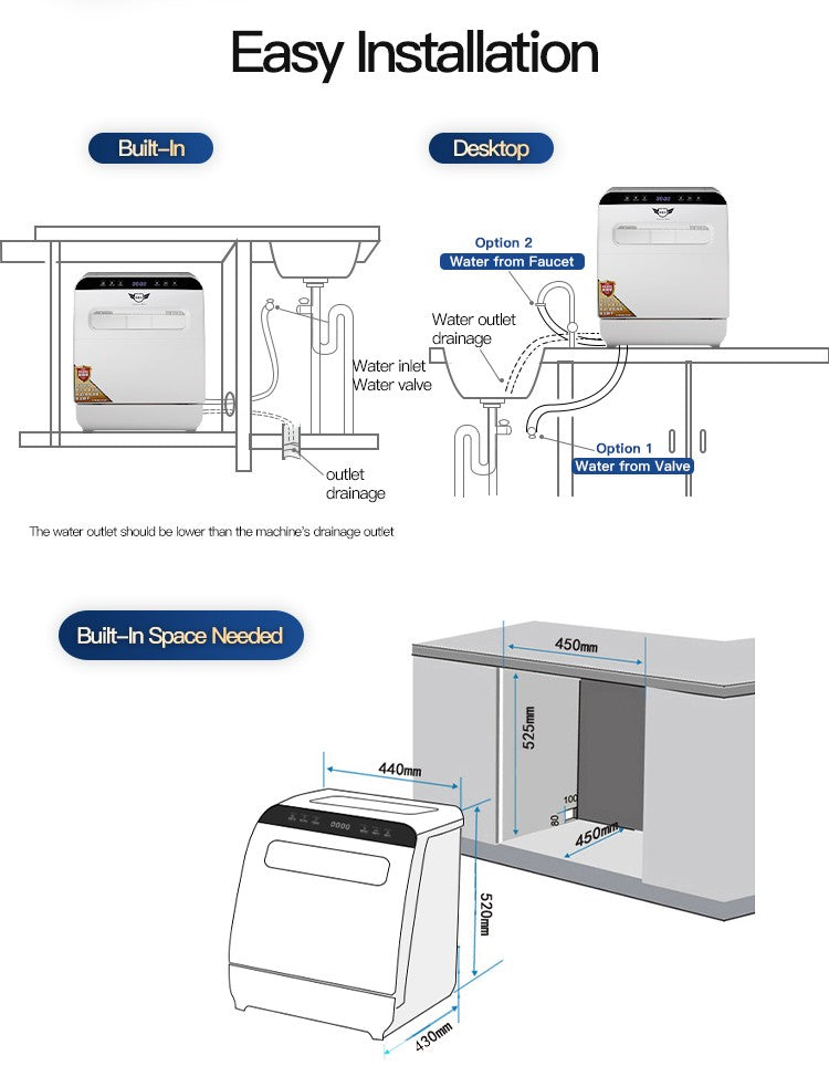 New Model 8 Sets Household Automatic Home Dish Washer Portable Smart Dishwasher for Kitchen OEM Q8