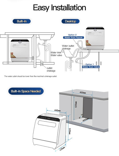 New Model 8 Sets Household Automatic Home Dish Washer Portable Smart Dishwasher for Kitchen OEM Q8