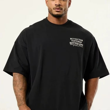 2025 British Men's Fitness Sports Short Sleeve T-shirt Loose Cotton Round Neck T-shirt Trendy Fashion Casual Street Tops