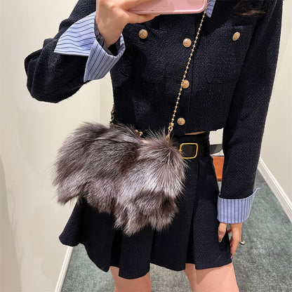 MOODS Soft Plush Evening Bags For Elegant Women Fox Fur Dinner Party Clutch Chain Crossbody Winter Warm Luxury Designer Handbags